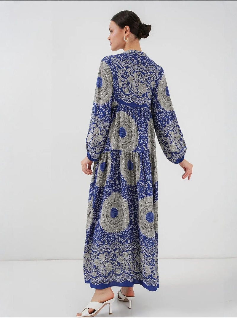 Abito maxi stampato con scollo a v e chiusura con bottoni bdart Blu cobalto - Kiabi