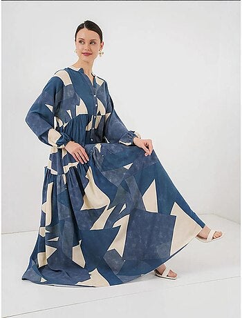 Abito maxi stampato con scollo a v e chiusura con bottoni bdart