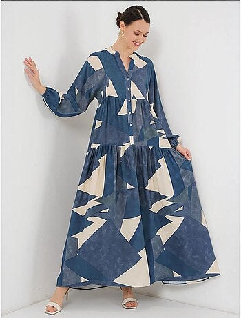 Abito maxi stampato con scollo a v e chiusura con bottoni bdart