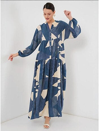 Abito maxi stampato con scollo a v e chiusura con bottoni bdart