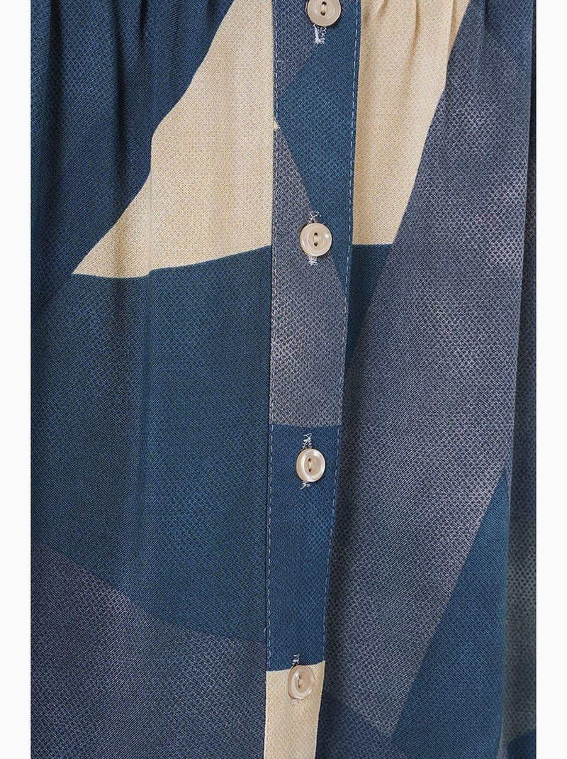 Abito maxi stampato con scollo a v e chiusura con bottoni bdart Blu elettrico - Kiabi
