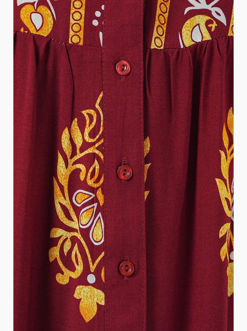 Abito maxi stampato con scollo a v e chiusura con bottoni bdart Bordeaux - Kiabi