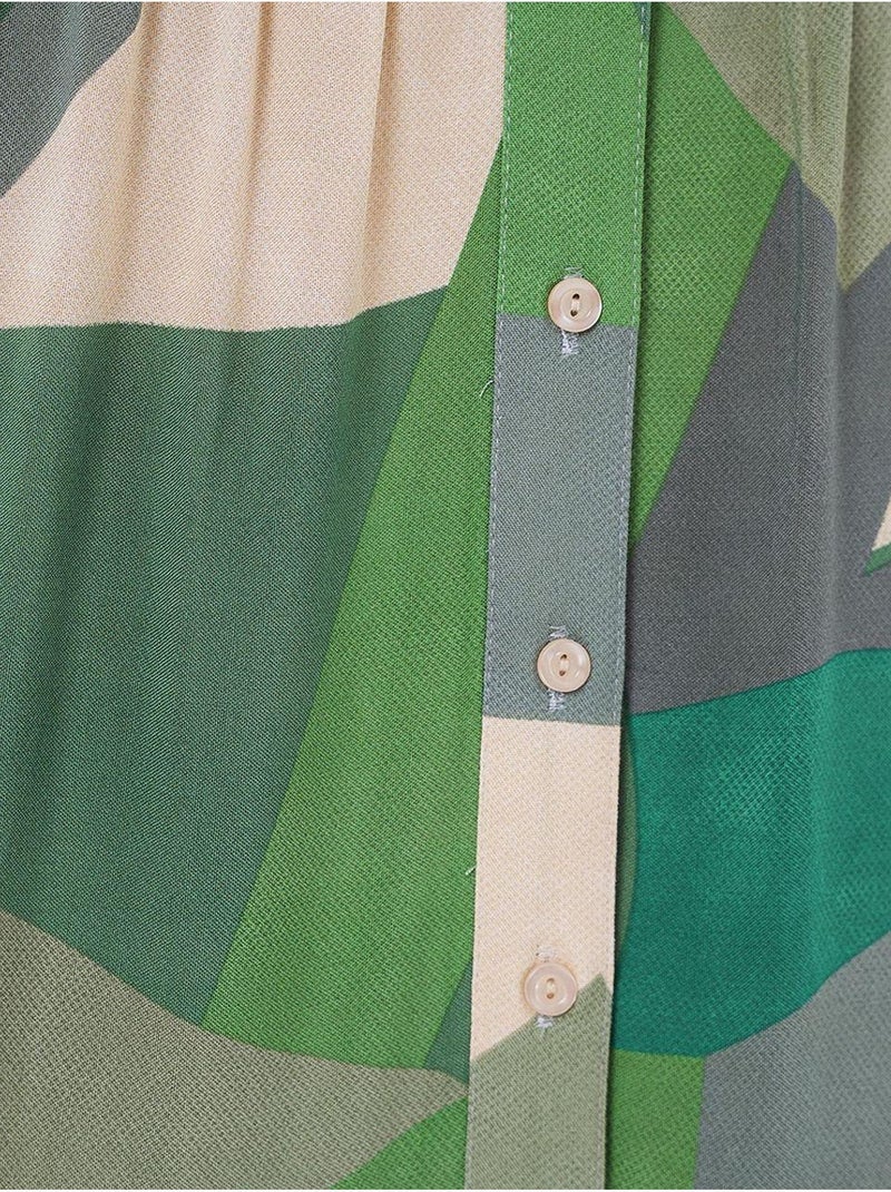 Abito maxi stampato con scollo a v e chiusura con bottoni bdart Cachi - Kiabi