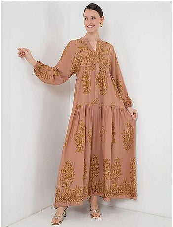 Abito maxi stampato con scollo a v e chiusura con bottoni bdart
