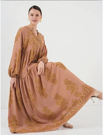Abito maxi stampato con scollo a v e chiusura con bottoni bdart