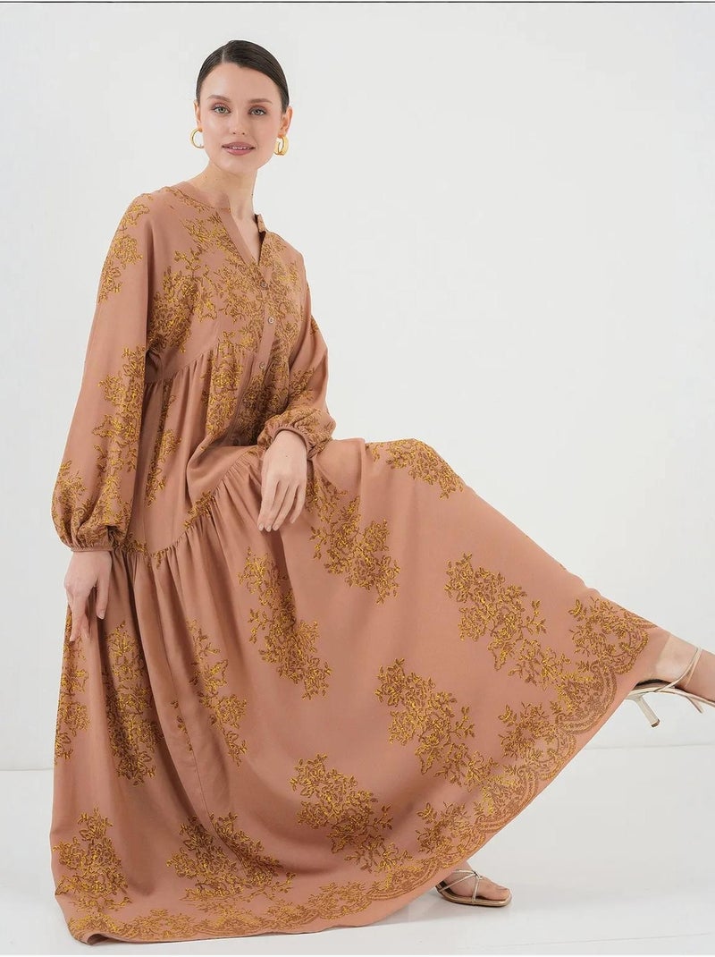 Abito maxi stampato con scollo a v e chiusura con bottoni bdart Grège - Kiabi