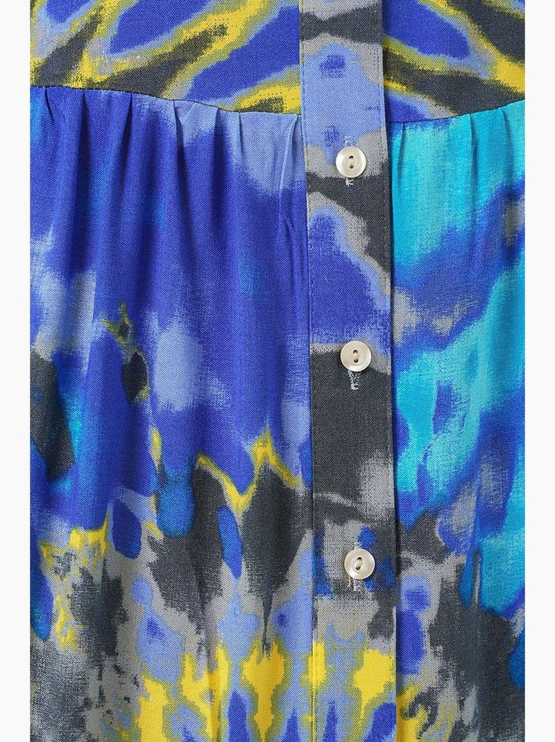 Abito maxi stampato con scollo a v e chiusura con bottoni bdart Indaco - Kiabi