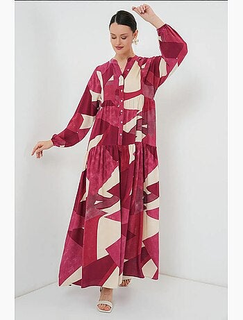 Abito maxi stampato con scollo a v e chiusura con bottoni bdart