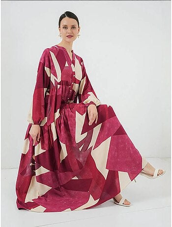 Abito maxi stampato con scollo a v e chiusura con bottoni bdart