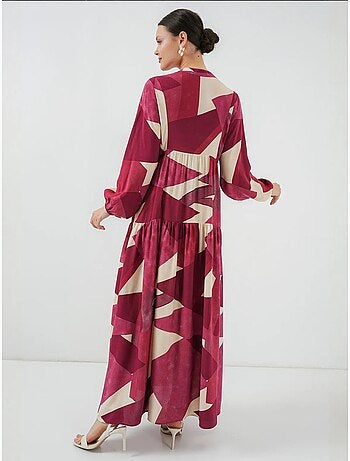 Abito maxi stampato con scollo a v e chiusura con bottoni bdart