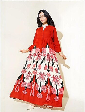 Abito maxi stampato con scollo a v e chiusura con bottoni bdart