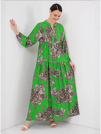 Abito maxi stampato con scollo a v e chiusura con bottoni bdart