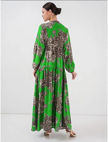 Abito maxi stampato con scollo a v e chiusura con bottoni bdart