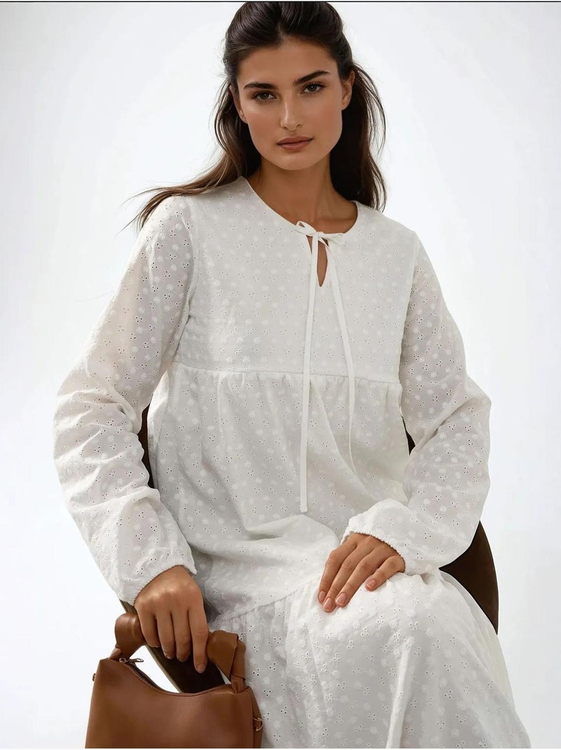 Abito maxi testurizzato con girocollo hiccup Bianco - Kiabi