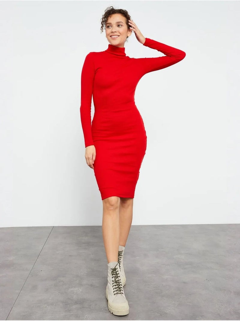 Abito midi a collo alto a coste tommy Rosso - Kiabi