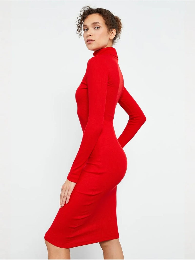 Abito midi a collo alto a coste tommy Rosso - Kiabi