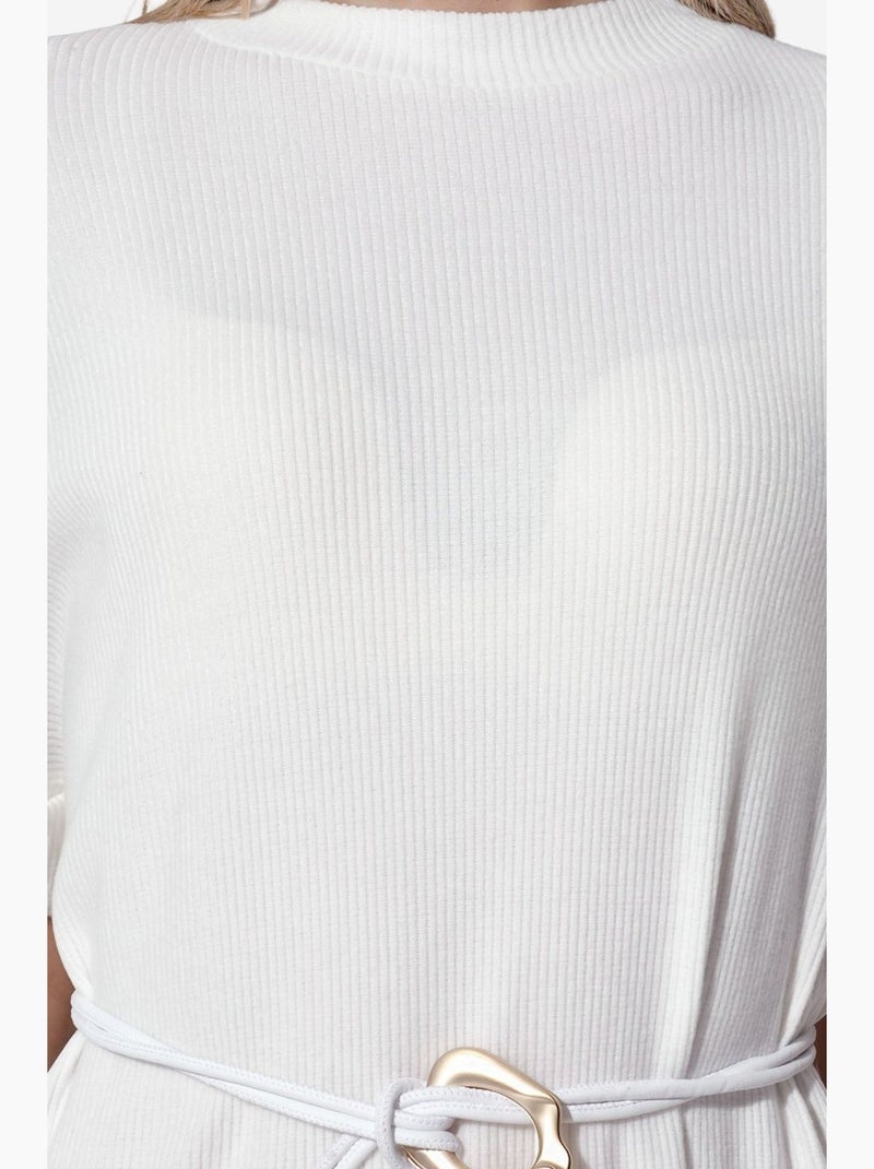 Abito midi a coste con cintura busem Bianco sporco - Kiabi