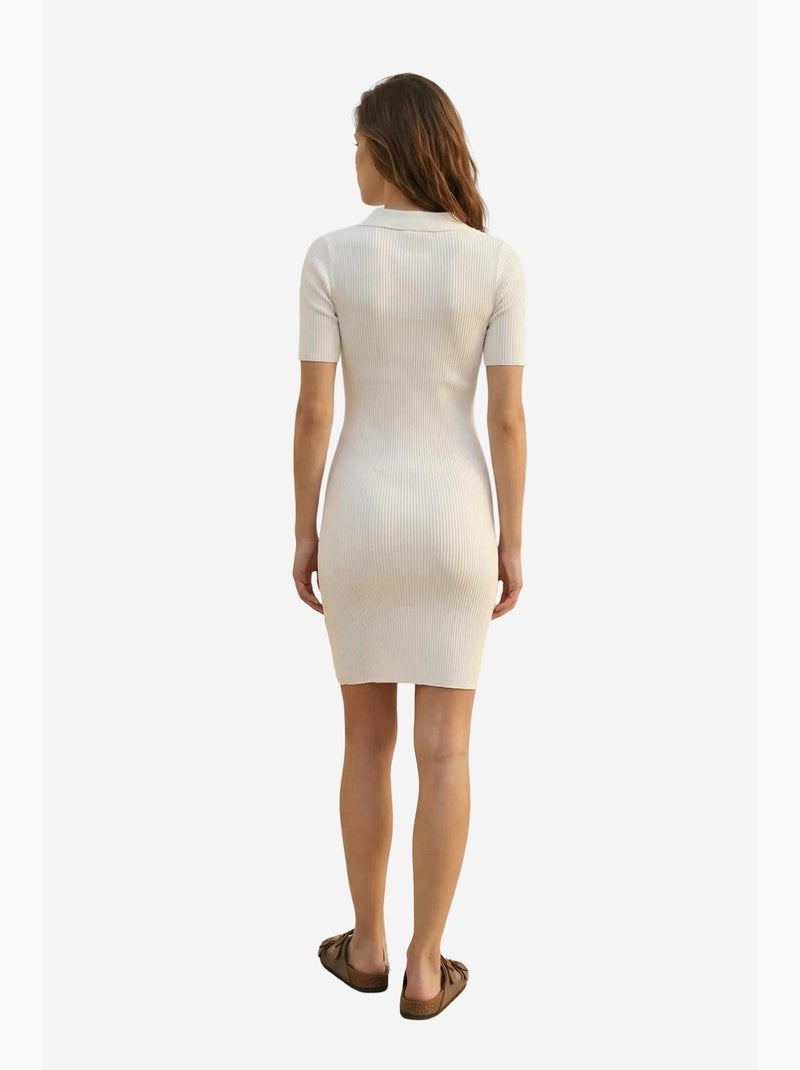 Abito midi a coste con colletto polo my fashion Bianco - Kiabi