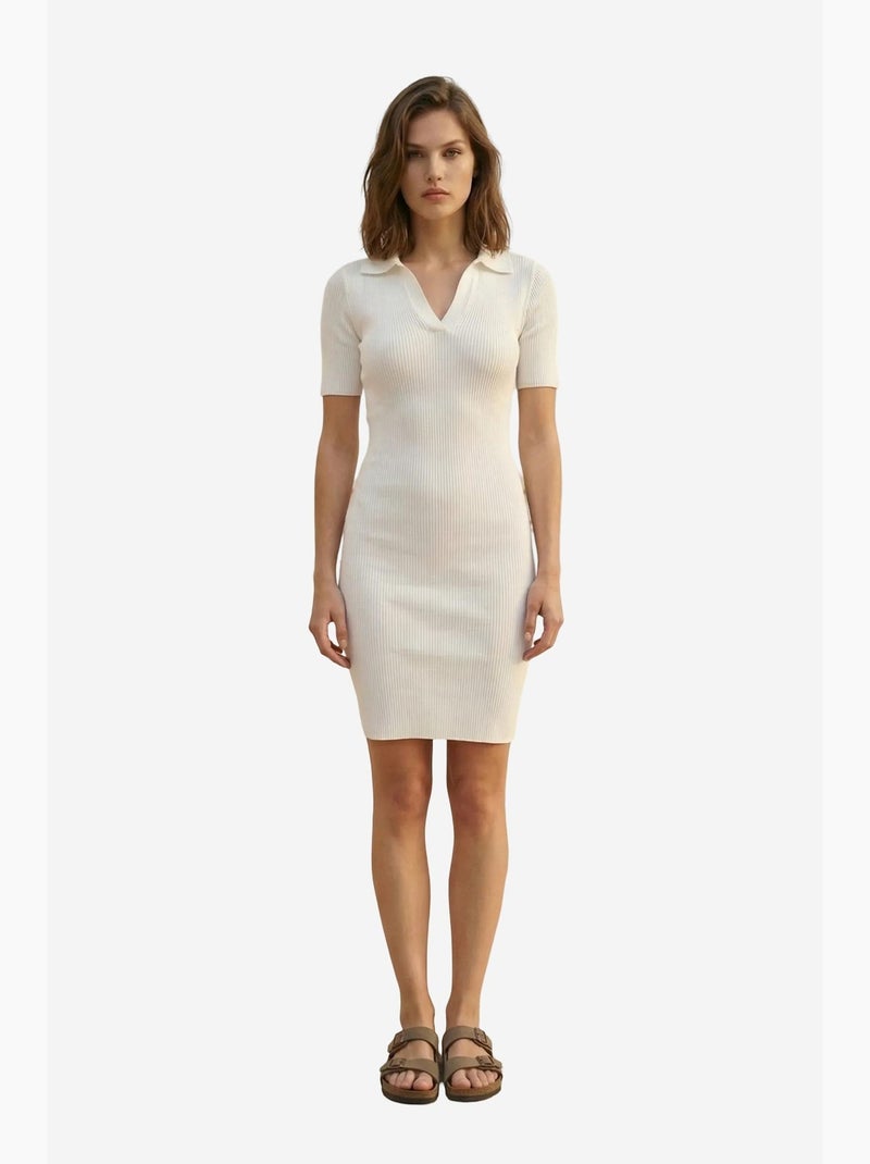Abito midi a coste con colletto polo my fashion Bianco - Kiabi