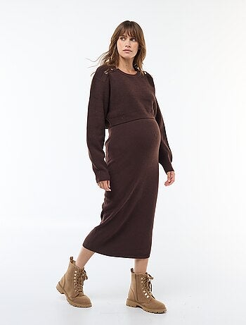 Abito midi a coste + maglioncino cropped premaman