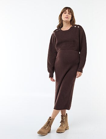 Abito midi a coste + maglioncino cropped premaman
