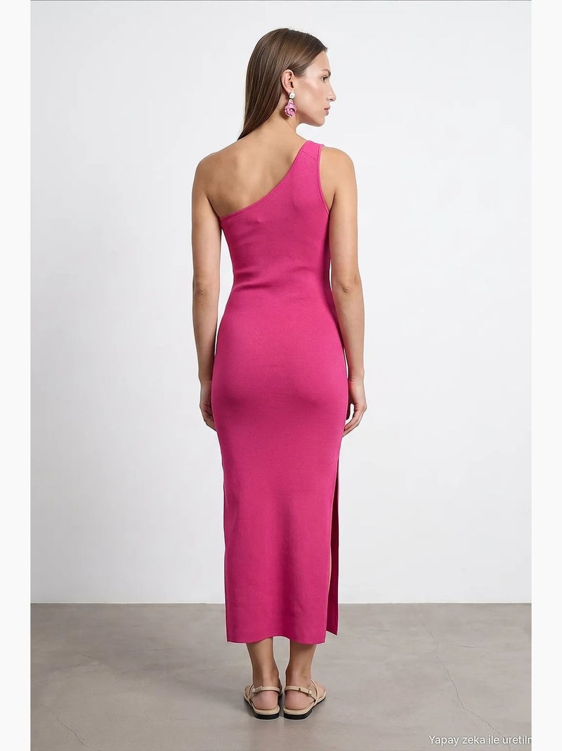 Abito midi a coste monospalla asimmetrico dilvin Magenta - Kiabi