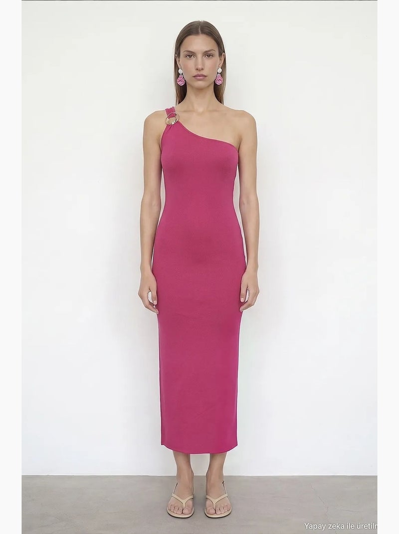 Abito midi a coste monospalla asimmetrico dilvin Magenta - Kiabi