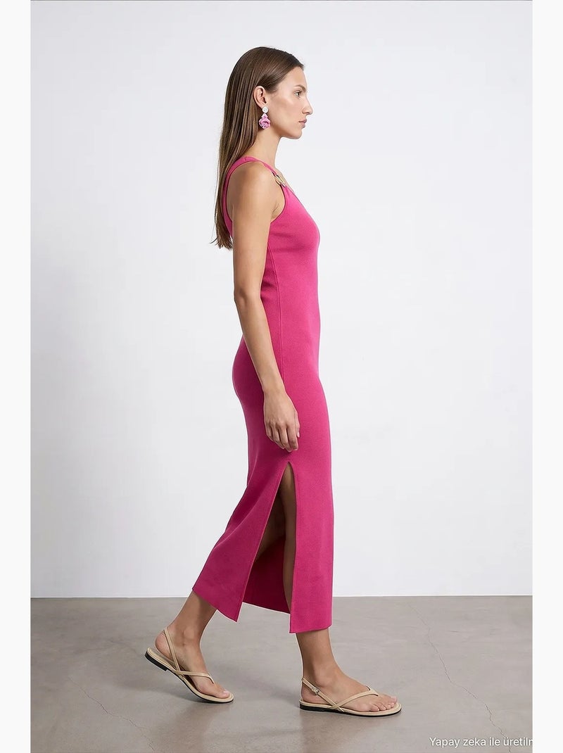 Abito midi a coste monospalla asimmetrico dilvin Magenta - Kiabi