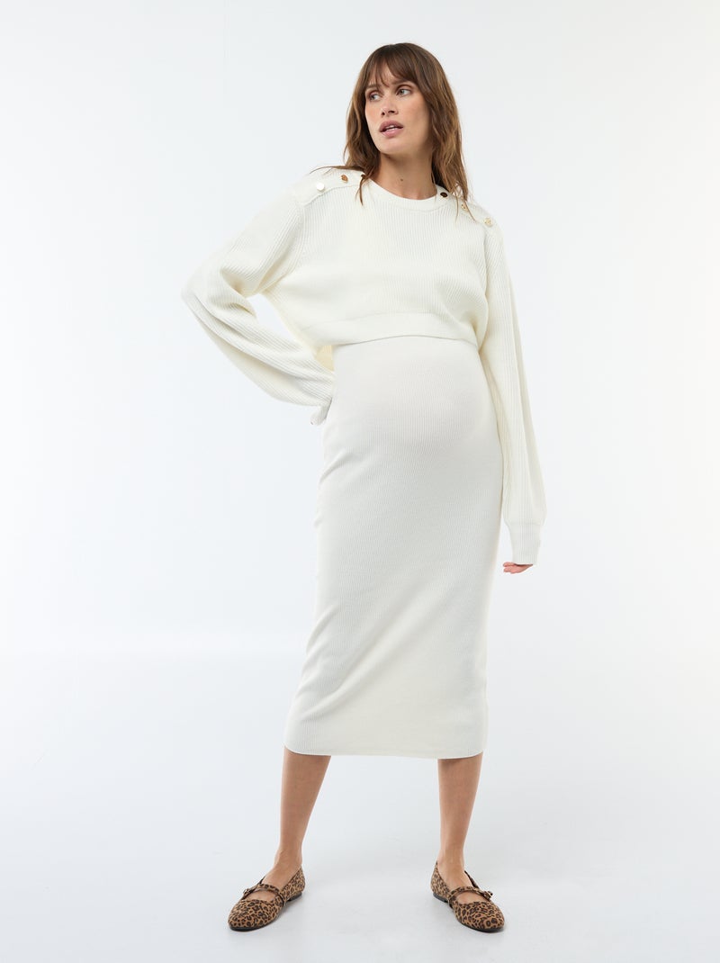 Abito midi a costine + maglione cropped premaman Bianco - Kiabi
