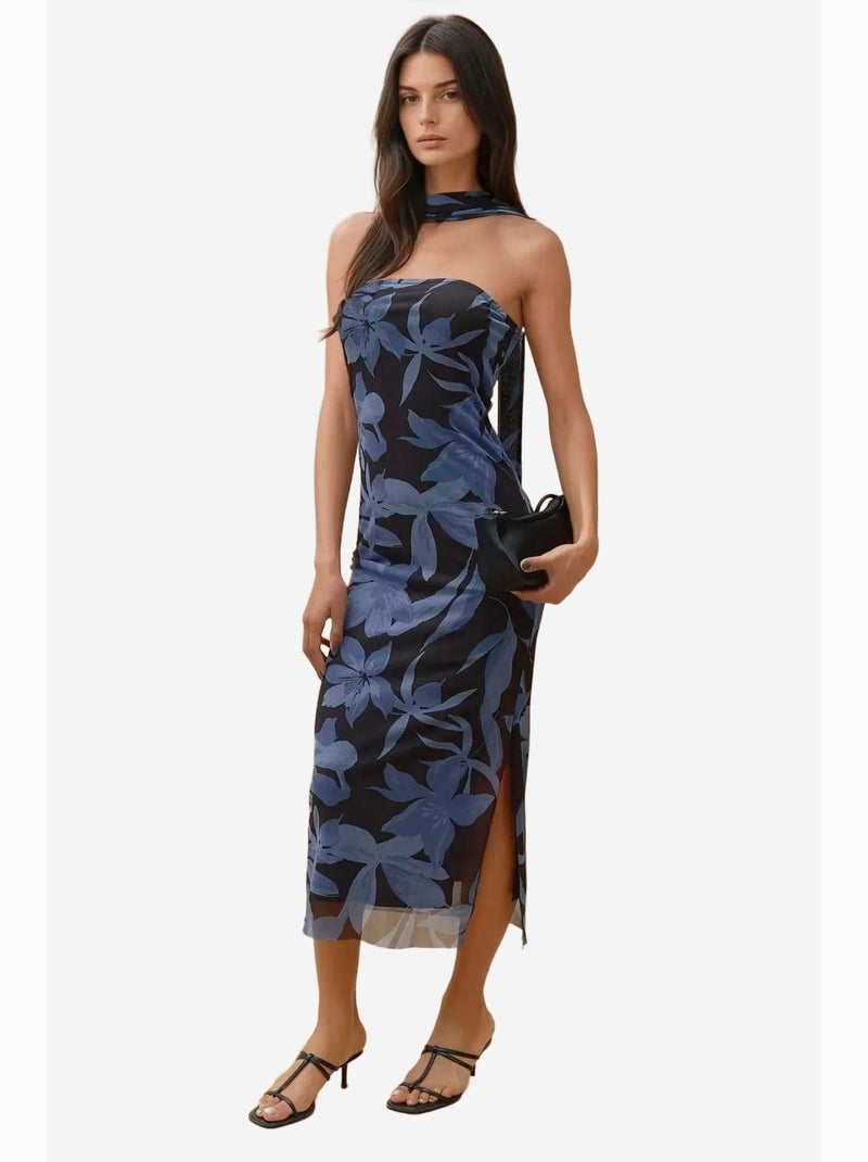 Abito midi a fiori senza spalline hiccup Blu cobalto - Kiabi