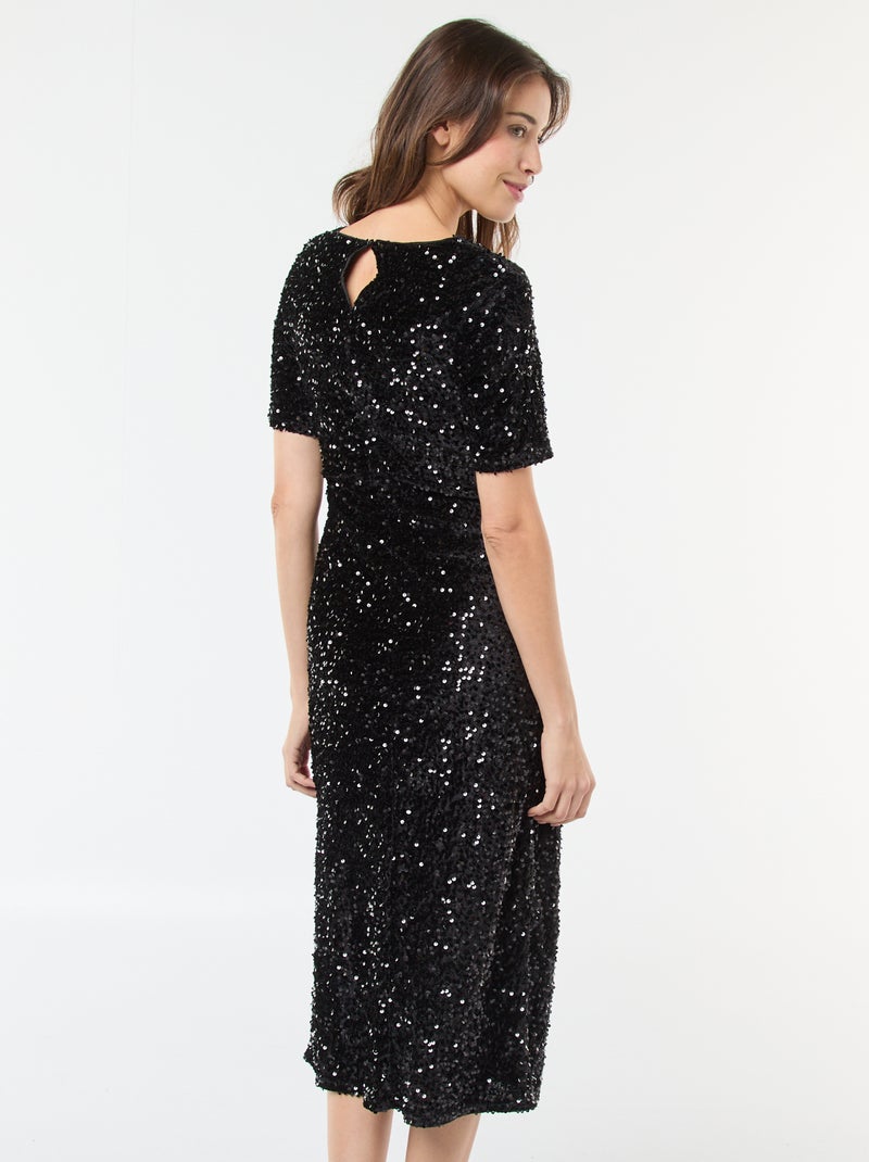Abito midi a girocollo in paillettes tinta unita Nero - Kiabi