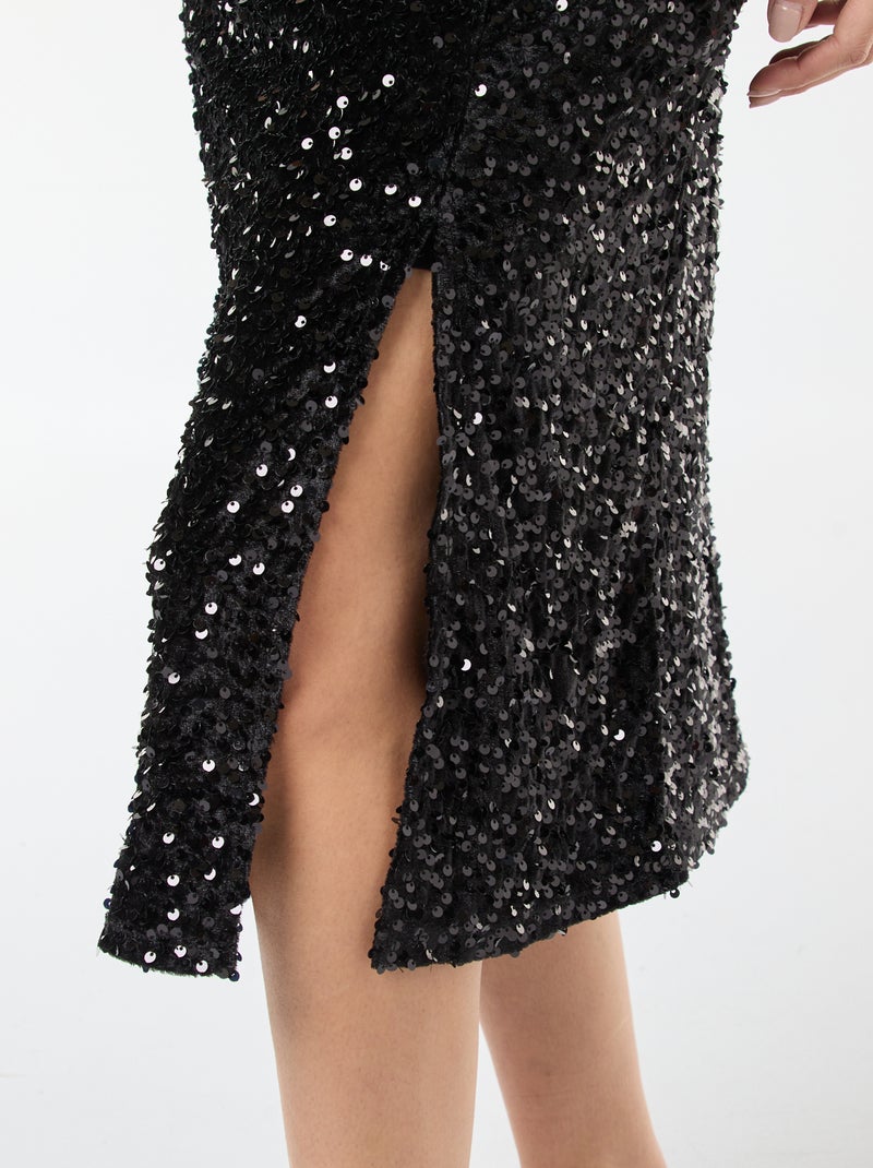 Abito midi a girocollo in paillettes tinta unita Nero - Kiabi