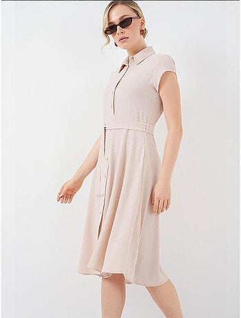 Abito midi a linea a con colletto a camicia, abbottonatura e dettaglio a bordino bdart