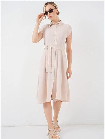 Abito midi a linea a con colletto a camicia, abbottonatura e dettaglio a bordino bdart
