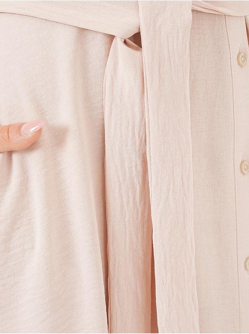 Abito midi a linea a con colletto a camicia, abbottonatura e dettaglio a bordino bdart Crema - Kiabi