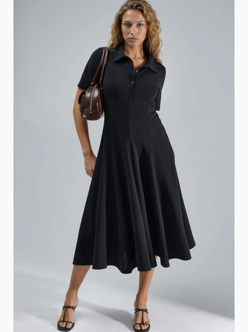 Abito midi a linea a con colletto a camicia busem Nero - Kiabi