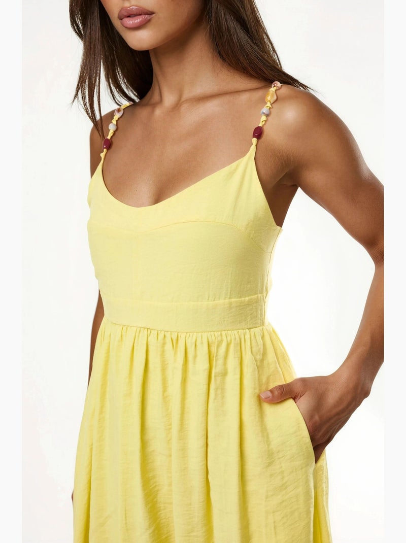Abito midi a linea a con dettaglio accessorio busem Giallo limone - Kiabi