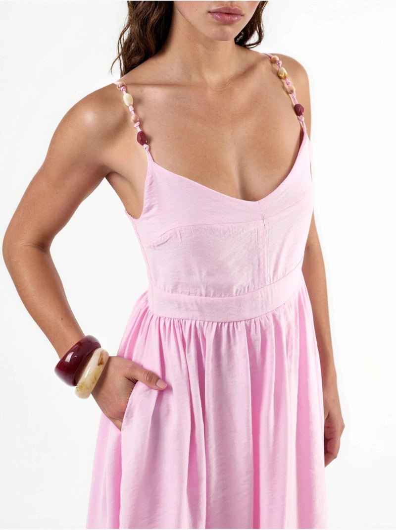 Abito midi a linea a con dettaglio accessorio busem Rosa pallido - Kiabi
