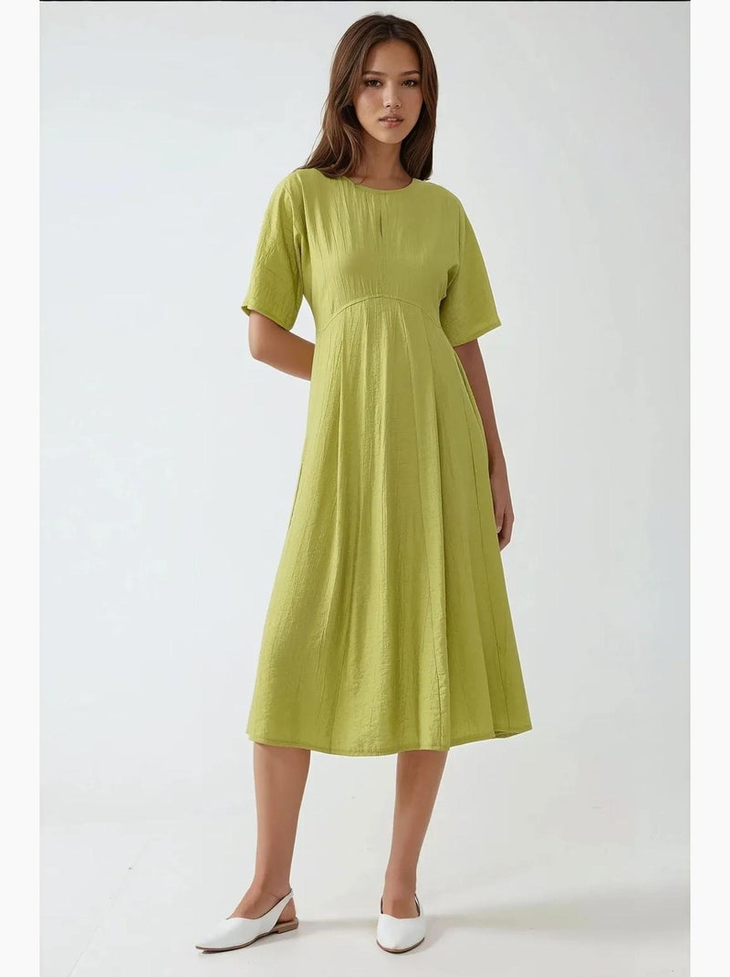 Abito midi a linea a con girocollo hiccup Verde kaki - Kiabi