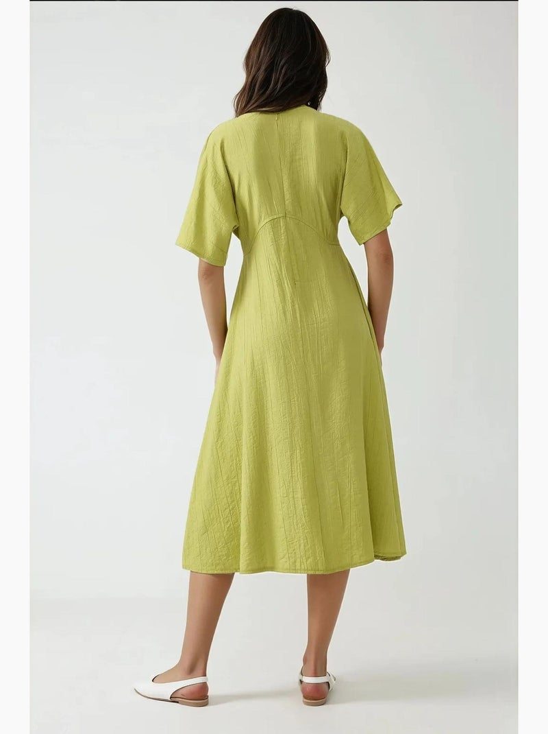 Abito midi a linea a con girocollo hiccup Verde kaki - Kiabi