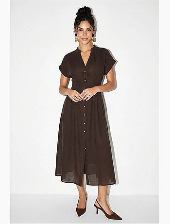 Abito midi a linea a con scollo a v e bottoni lucci