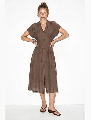 Abito midi a linea a con scollo a v e bottoni lucci