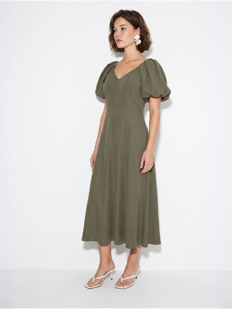 Abito midi a linea a con scollo a v e zip lucci Cachi - Kiabi
