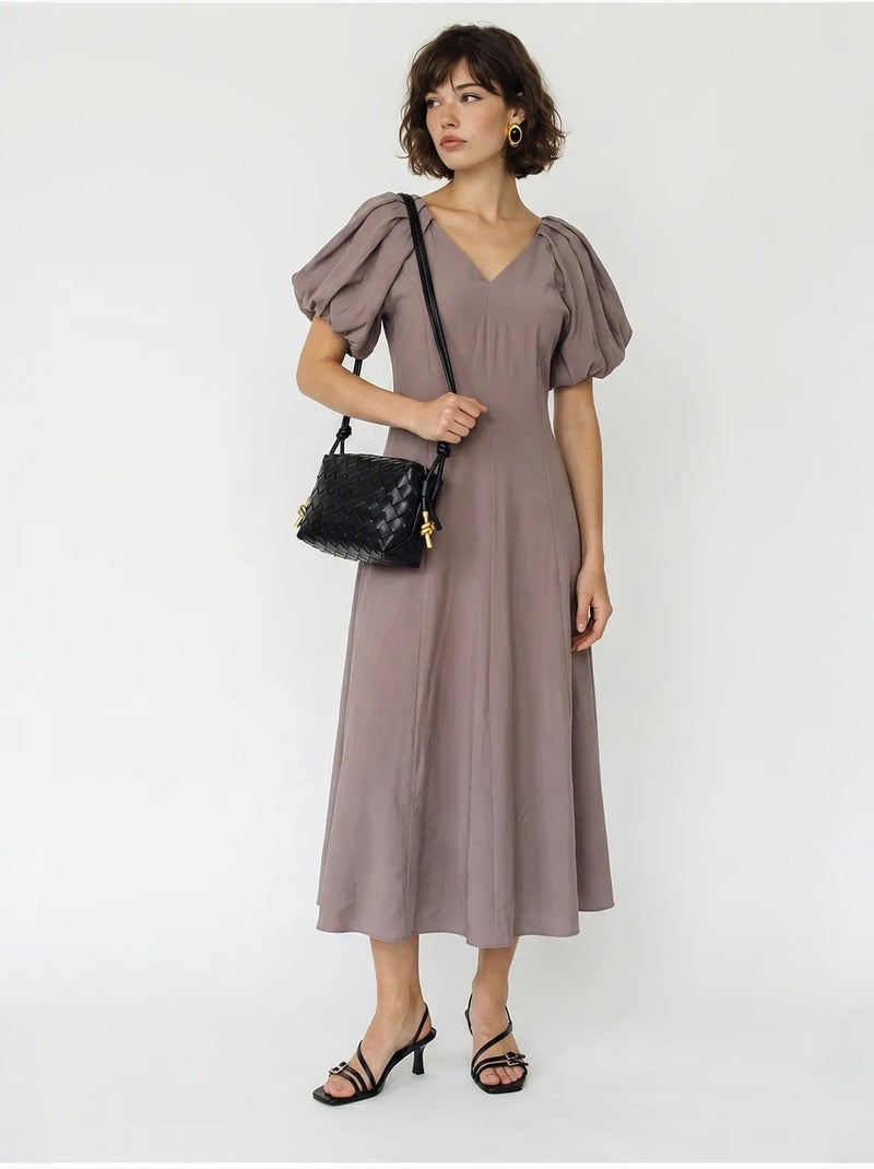 Abito midi a linea a con scollo a v e zip lucci Malva - Kiabi