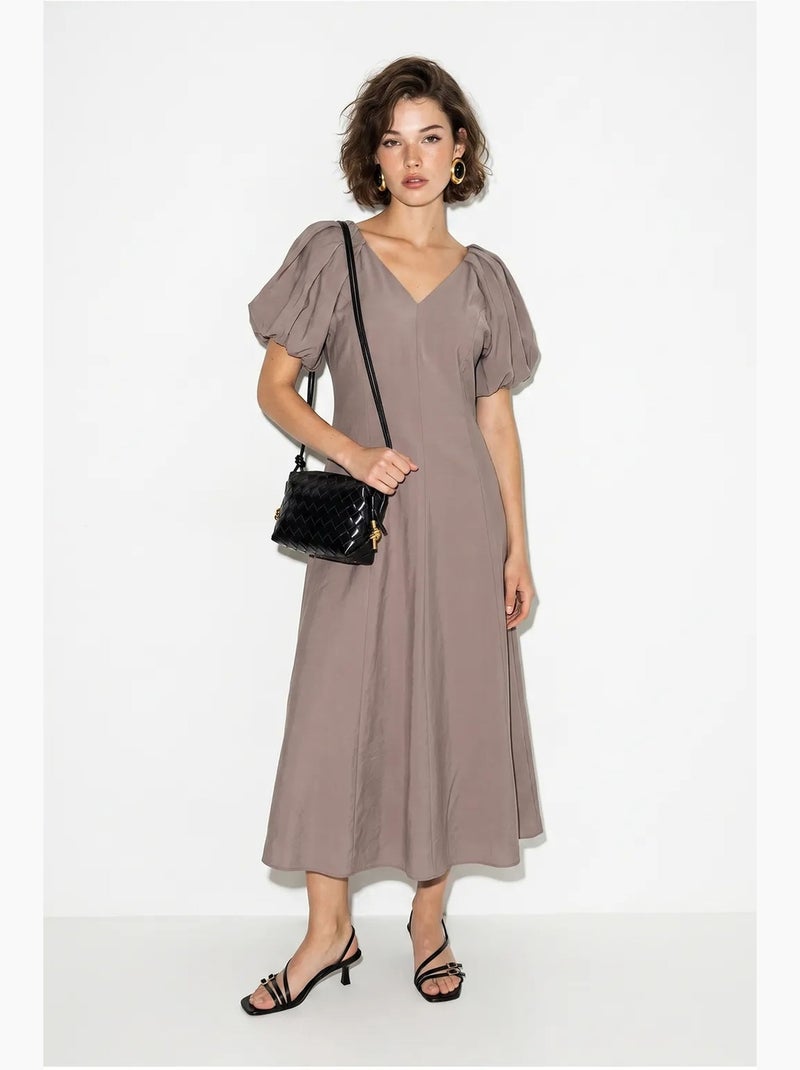 Abito midi a linea a con scollo a v e zip lucci Malva - Kiabi