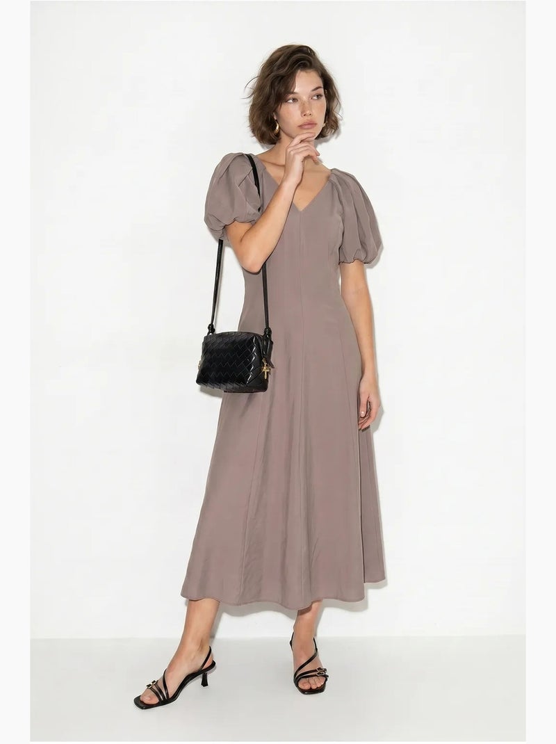 Abito midi a linea a con scollo a v e zip lucci Malva - Kiabi