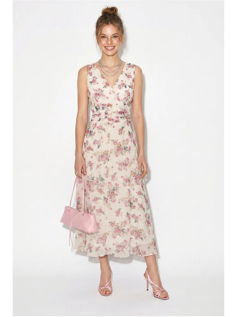 Abito midi a linea a floreale lucci Bianco Rosa - Kiabi