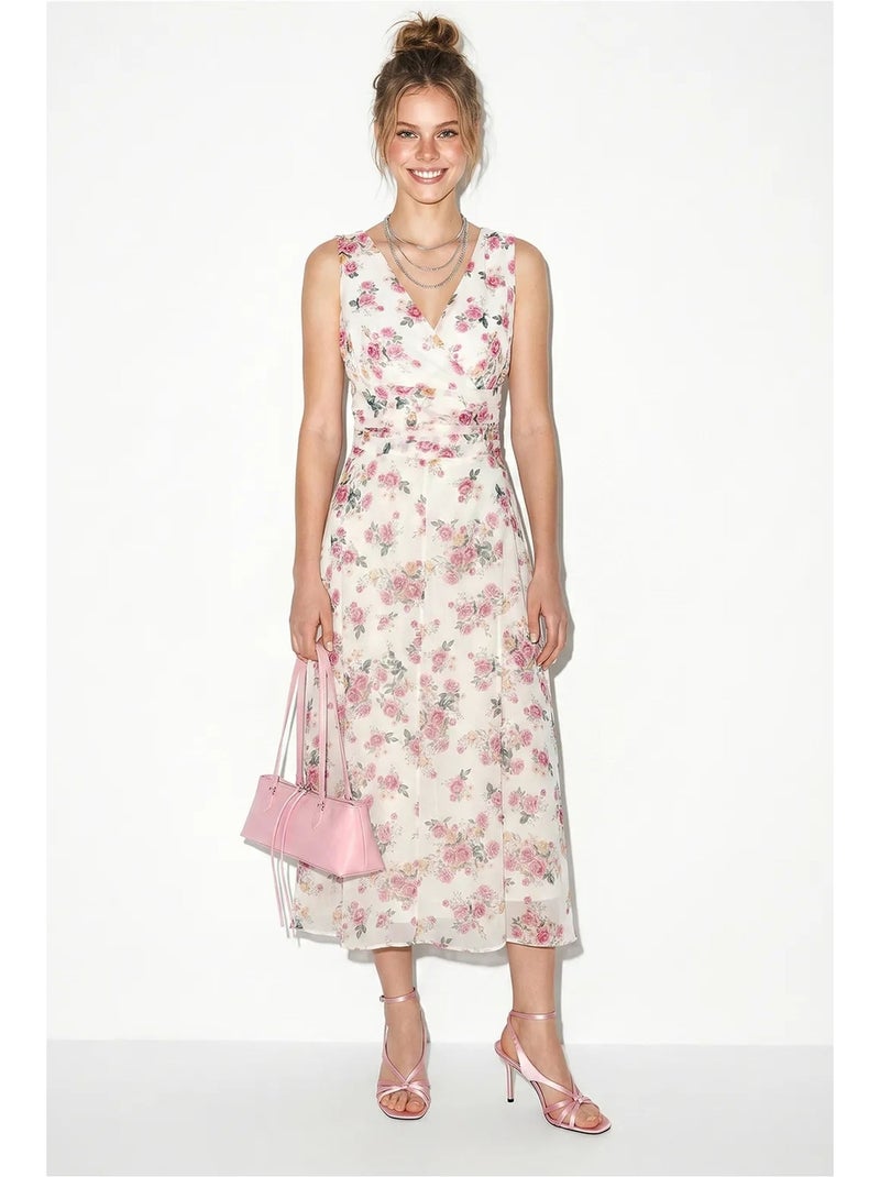 Abito midi a linea a floreale lucci Bianco Rosa - Kiabi