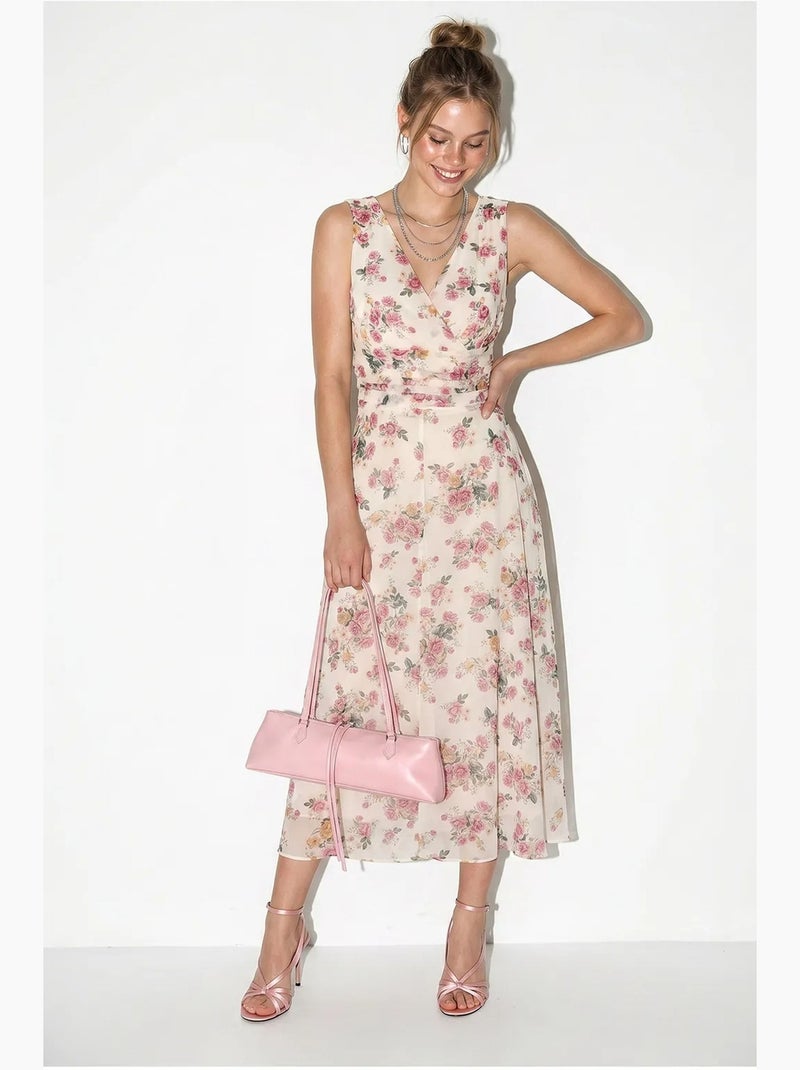 Abito midi a linea a floreale lucci Bianco Rosa - Kiabi