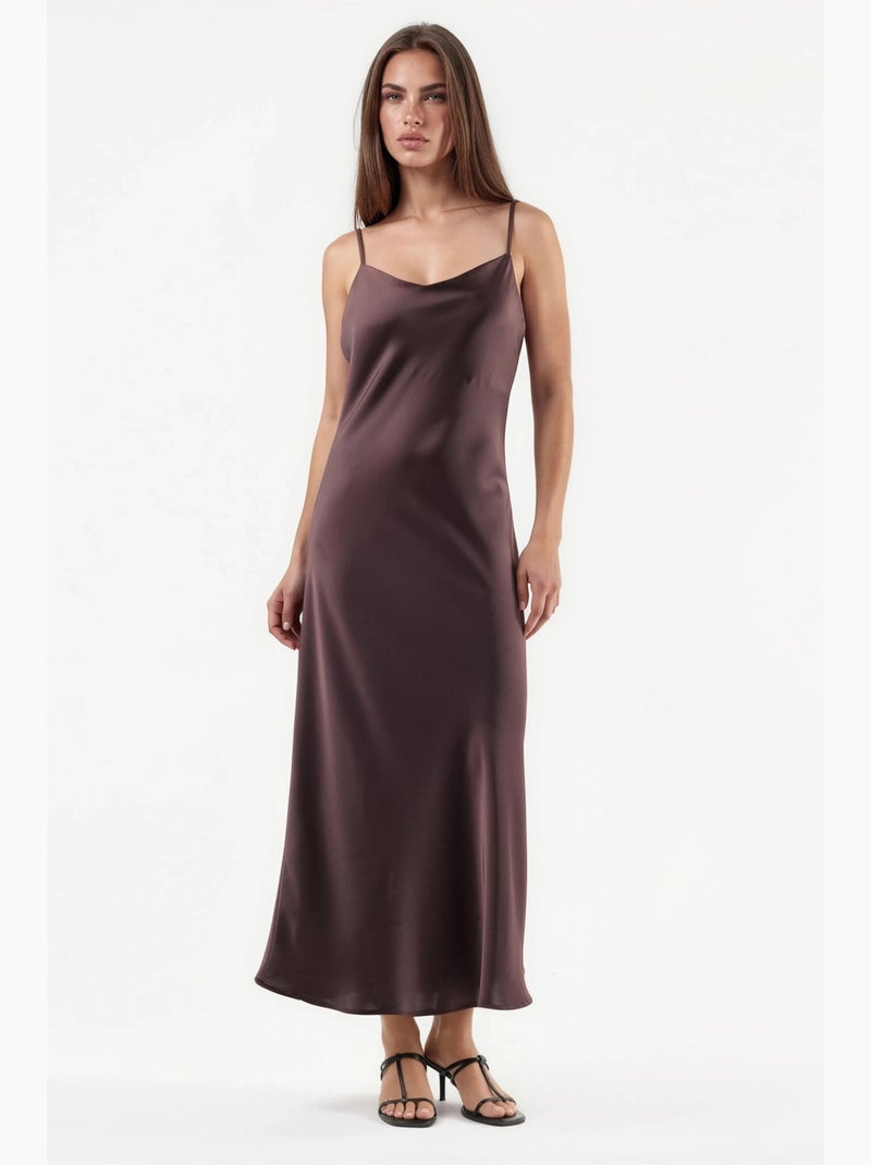 Abito midi a linea a in raso con scollo a v hiccup Malva - Kiabi